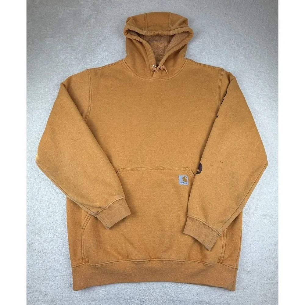 Carhartt Loose Fit Graphic Hoodie Sweatshirt Pullover K288 Q27 Orange Men Medium